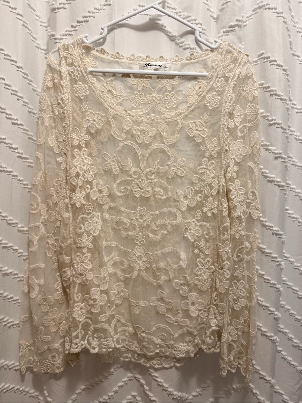 Romantic Lace Overlay Long-Sleeve Top - Cream -